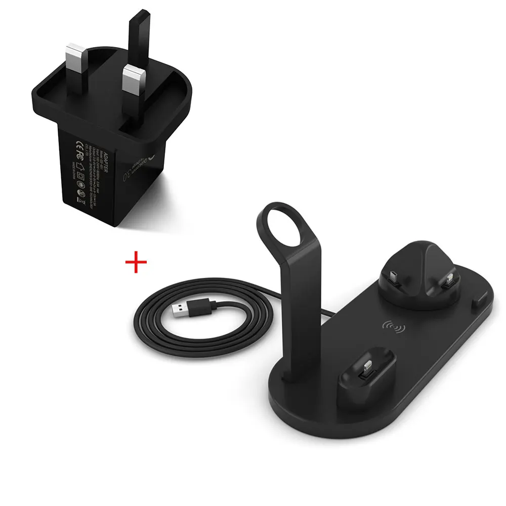 Black UK Plug NYFundas Qi Беспроводное зарядное устройство Подставка док-станция для Apple Watch серии 4 3 2 Iphone XS MAX XR 8 Plus X IWatch Airpods индукция - Тип штекера: Black UK Plug
