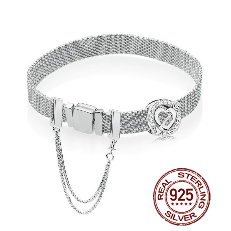 

925 Sterling Silver Original Pan Moments Bracelet Safety Chain Arrow Clip Watch Bracelet Charm Women DIY Beads Jewelry Gift