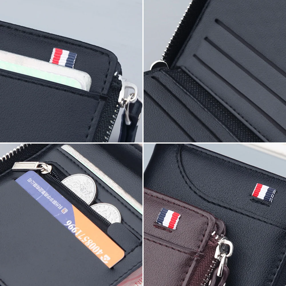 

Fashion Men Wallets Name Engraving Zipper Card Holder High Quality Male Purse New PU Leather Coin Holder Men Wallets Carteria