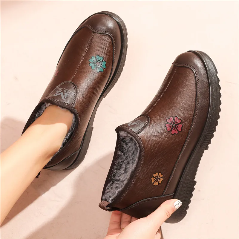 

Women's comfortable and warm plush winter boots, women's waterproof leather non-slip flat snow boots, ladies casual shoes