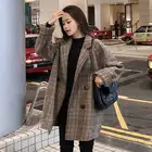 Женское осеннее пальто, женская одежда 2021, корейское свободное шерстяное пальто в клетку для женщин, модные облегающие Женские куртки с лацканами