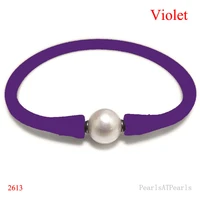 7 5 inches 10 11mm one aa natural round pearl violet elastic rubber silicone bracelet