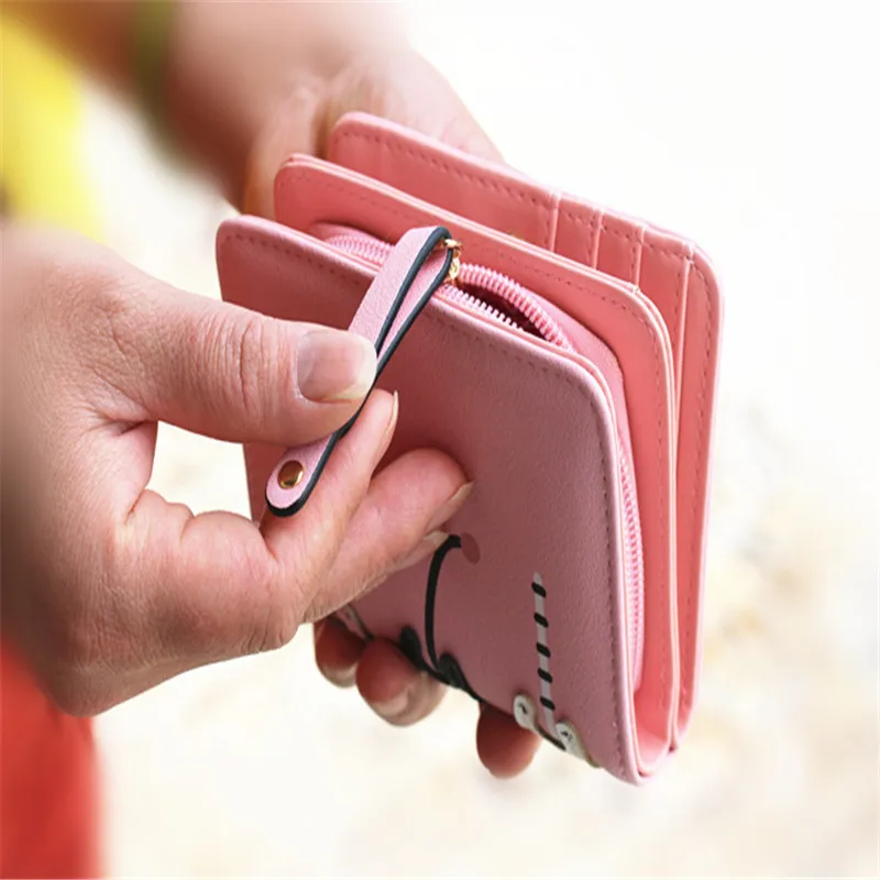 Хит Новое поступление Модный женский короткий кошелек в клетку милый с кошкой из