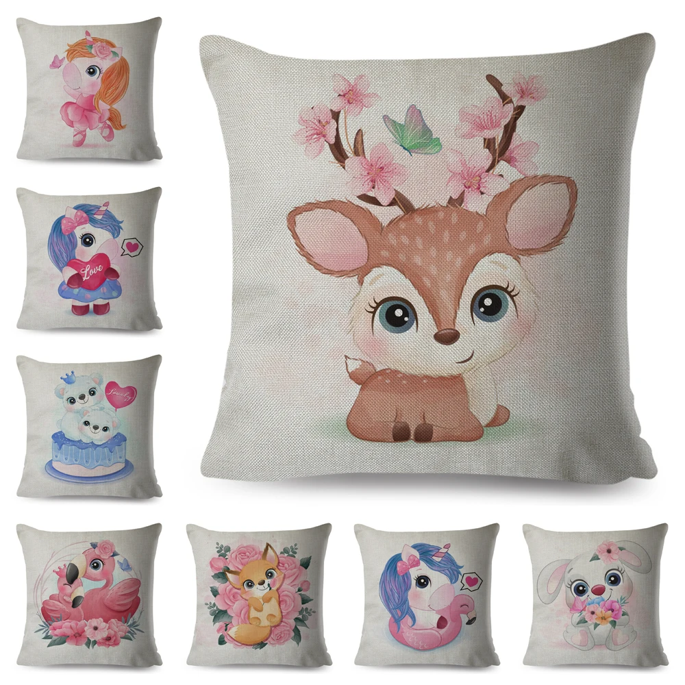 

Cute Cartoon Animal Cushion Cover Decor Deer Unicorn Owl Elephant Pillow Case Polyester Pillowcase for Children Room Sofa Home