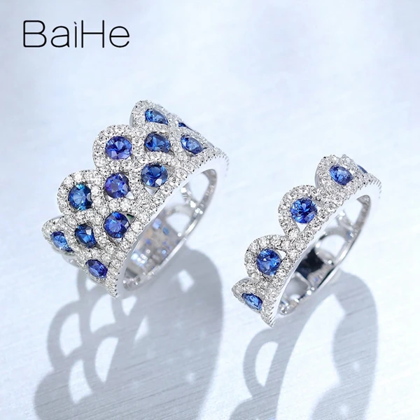 BAIHE, 14 карат, белое золото, 0.60ct, натуральный сапфир, 0.40ct, натуральные бриллианты, для женщин, хорошее ювелирное изделие, обручальное кольцо, кольцо в виде короны, подарочное кольцо