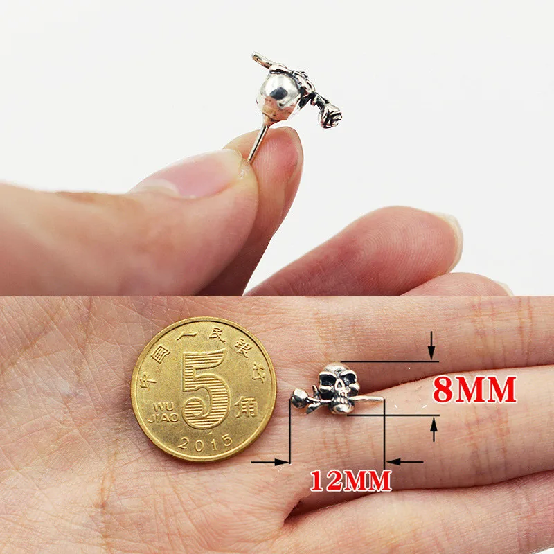 Настоящее серебро 925 пробы серьги в виде черепа с розами рот готические шпильки