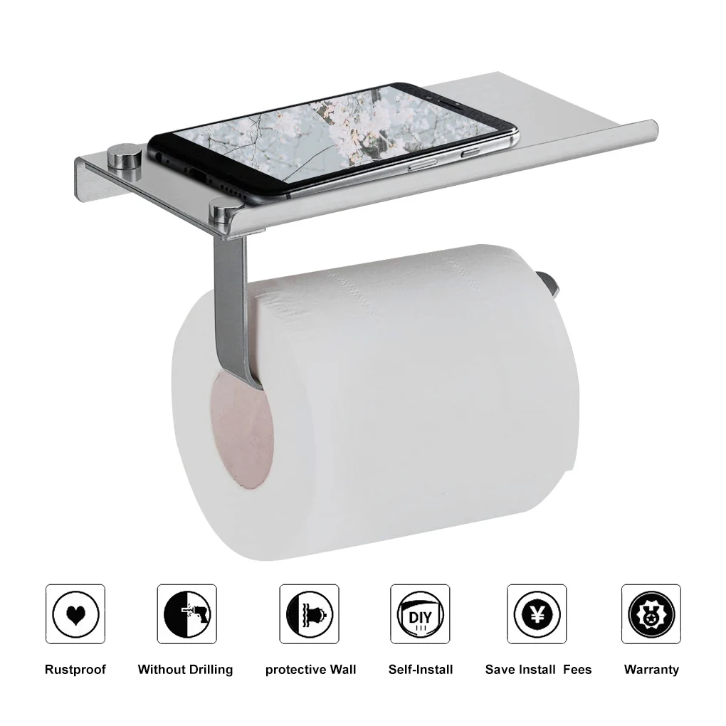 

Paper Roll Holder Bathroom Wall Mounted Smartphone Shelf Punching Tissue Rack Anti-drop Organizer for Restaurant Dormitory