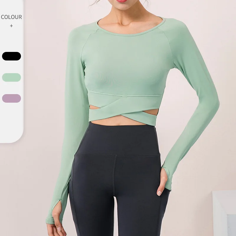 

New autumn and winter yoga clothes long-sleeved women's self-cultivation sports fitness clothes with chest pad elastic tights