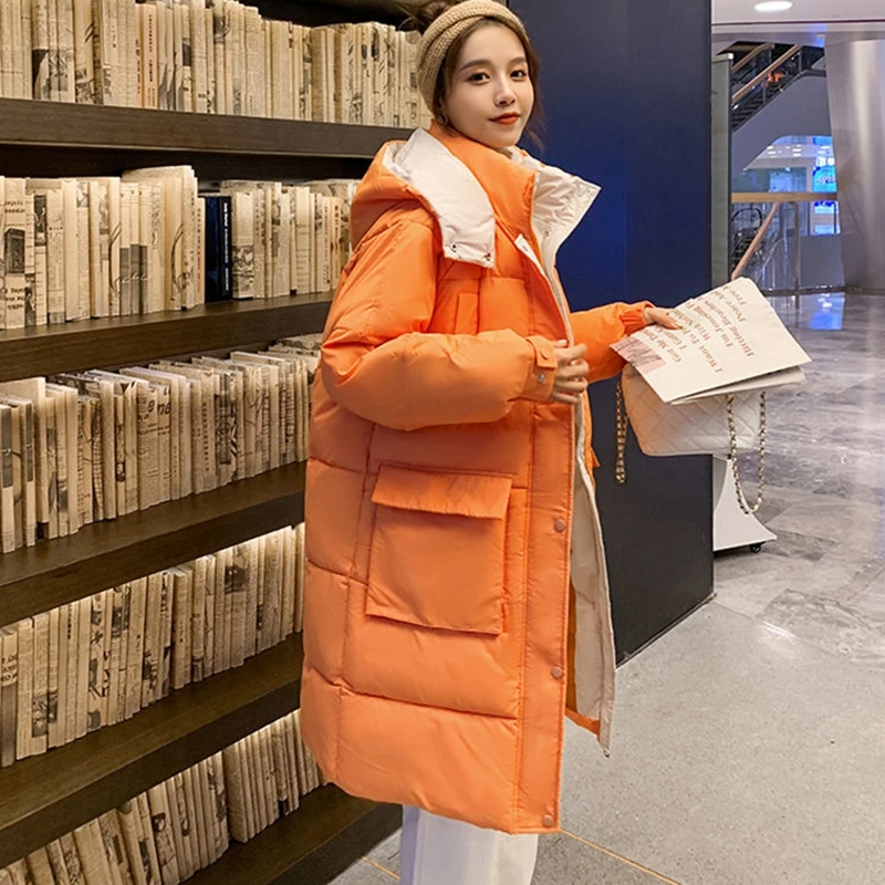 

Длинное зимнее пальто LISYRHJH, Женские однотонные зимние парки, женская одежда с капюшоном и подкладкой, зимняя одежда, куртки