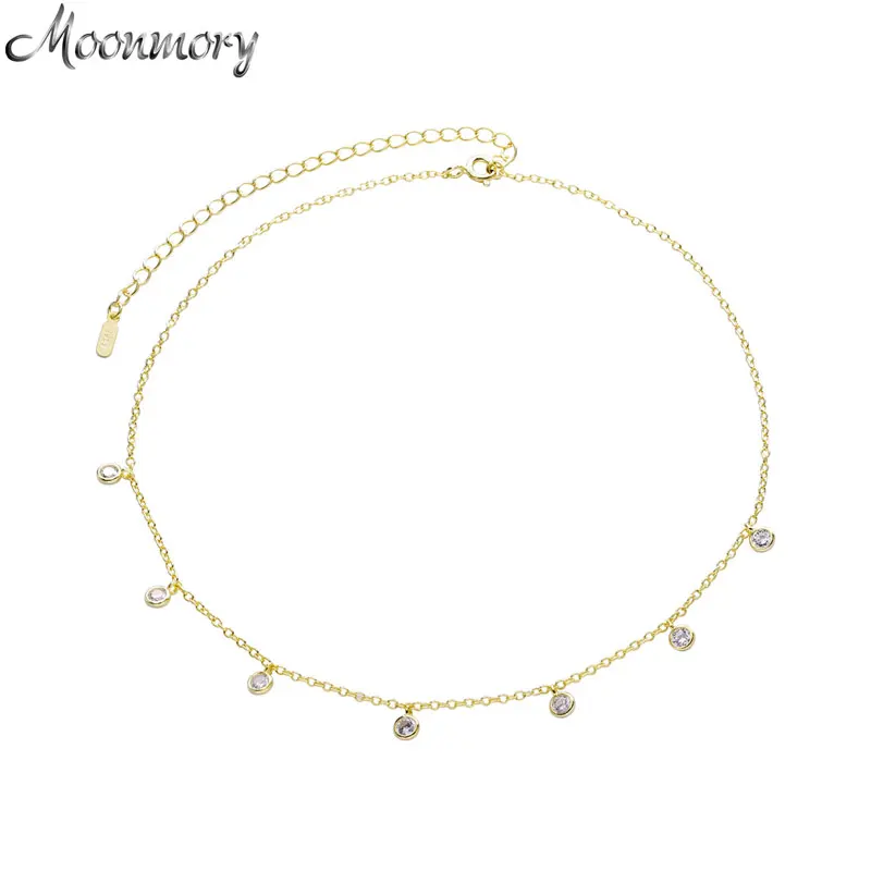 

Модное ожерелье-чокер Moonmory из стерлингового серебра 925 пробы с фианитами и кристаллами, Золотая и серебряная цепочка, ожерелье-чокер, подарок для женщин, ювелирные изделия