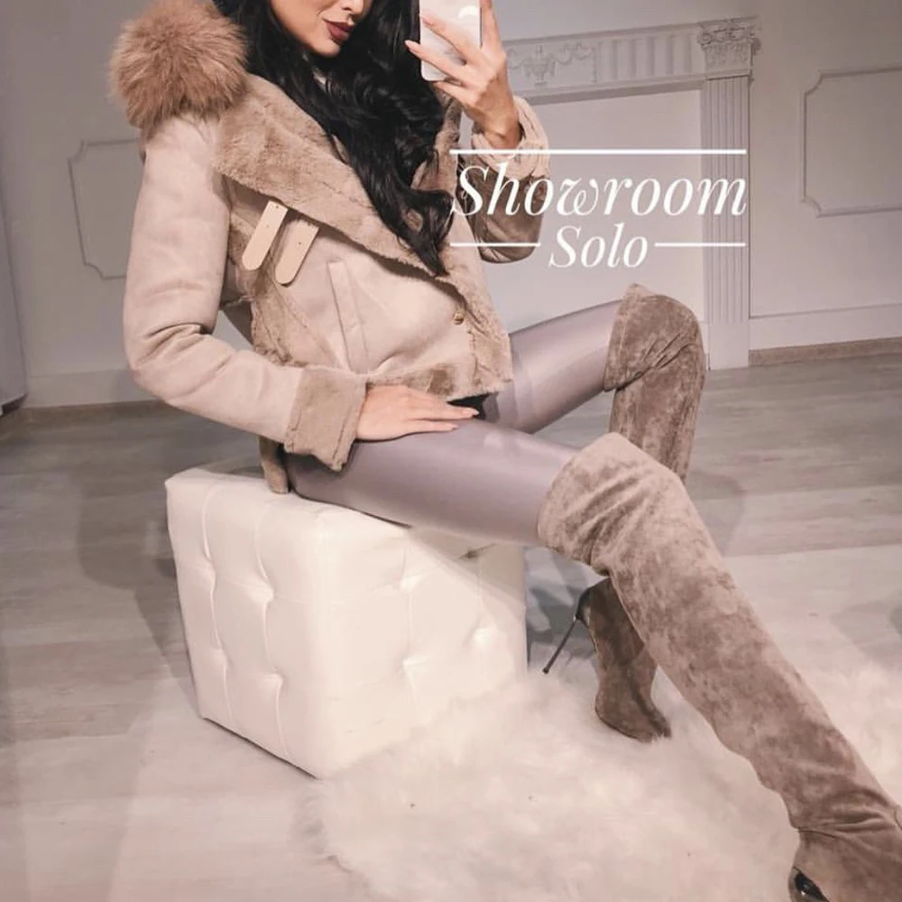 Замшевое пальто из меха ягненка Женская мотоциклетная куртка искусственного