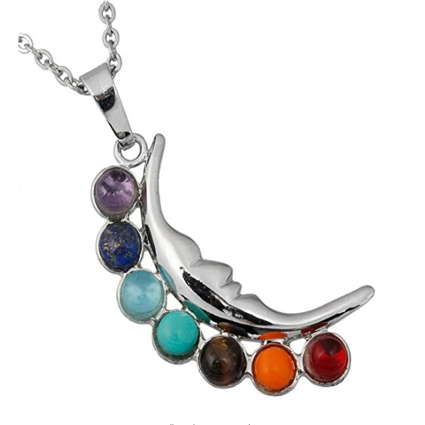 FYJS уникальный посеребренный полумесяц с 7 цветов камень кулон звено цепи