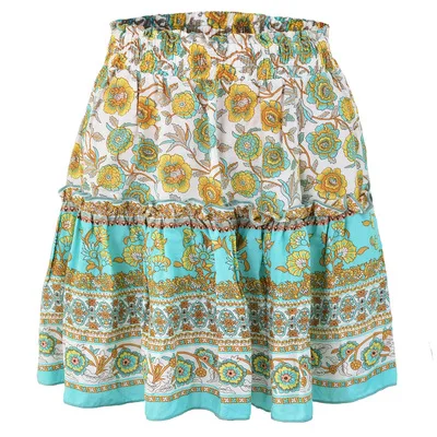 

Summer Women Print Skirt Bohemian Ruffles Mini skirt Jupe Femme Woman Skirts Ropa De Mujer Vetement Femme Saias Women Clothing