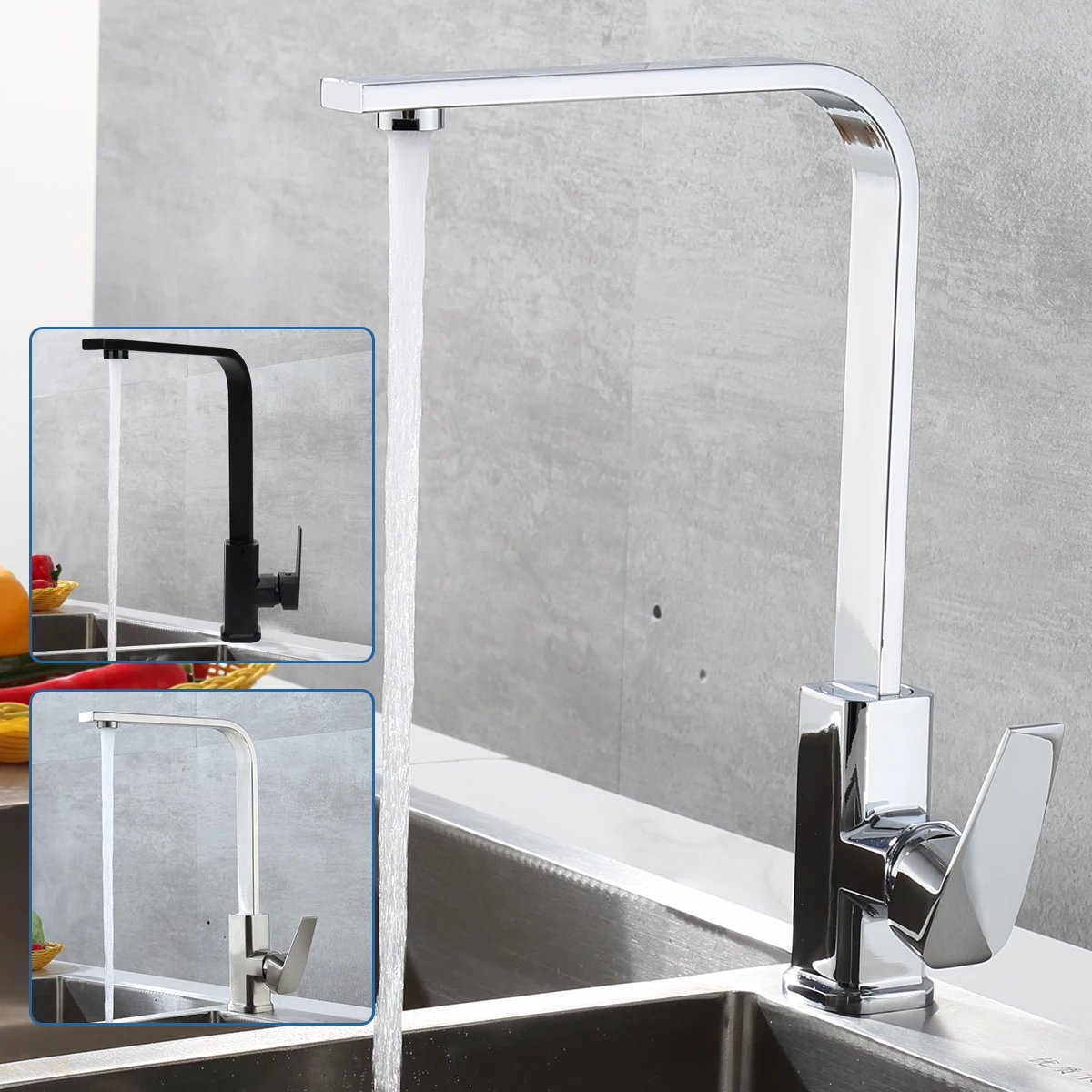 

2023 Kitchen Faucets Brushed Nickel Tap 360 Degree Swivel Deck Mounted Hot and Cold Mixer Spout Single Handle Brass Water Taps