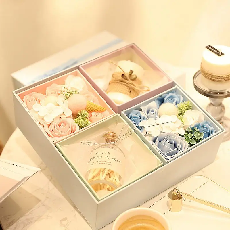 Искусственное мыло роза цветок с ароматическими свечами Подарочная коробка для
