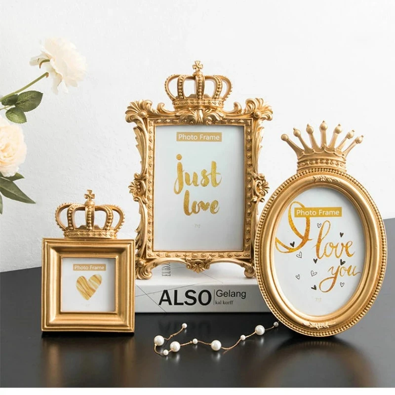 

Picture Photo Frame Set Gold Baroque Picture Photo Frame Set Vintage Gold Resin Crown Style Picture Desktop Decoration Crafts