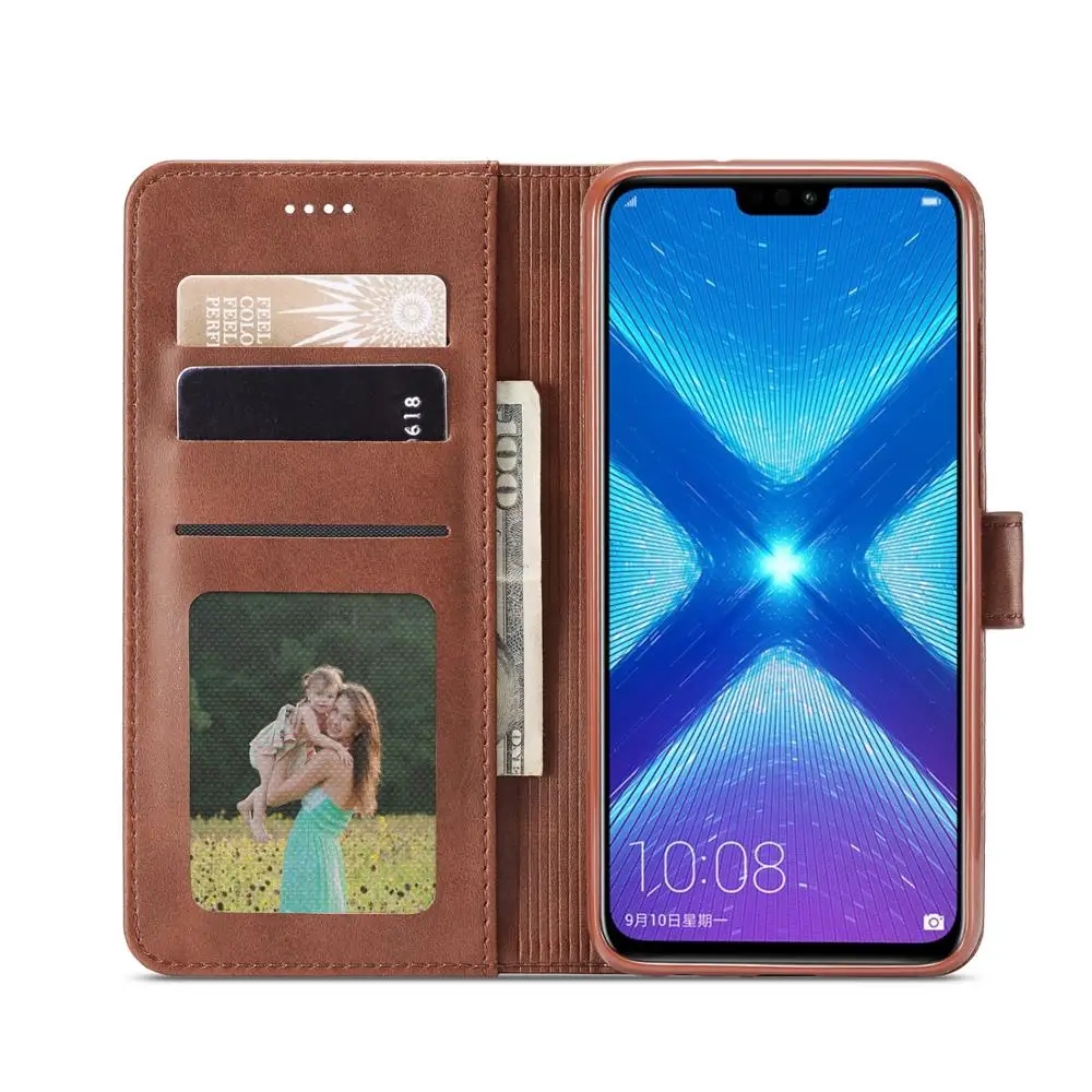 Роскошные кожаные чехлы для телефонов Huawei Honor 8X откидной Футляр кредитных карт