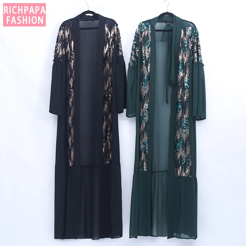

ИД блестки Abaya кимоно мусульманский кардиган хиджаб платье Женский Кафтан Дубай Оман кафтан молитва Женская