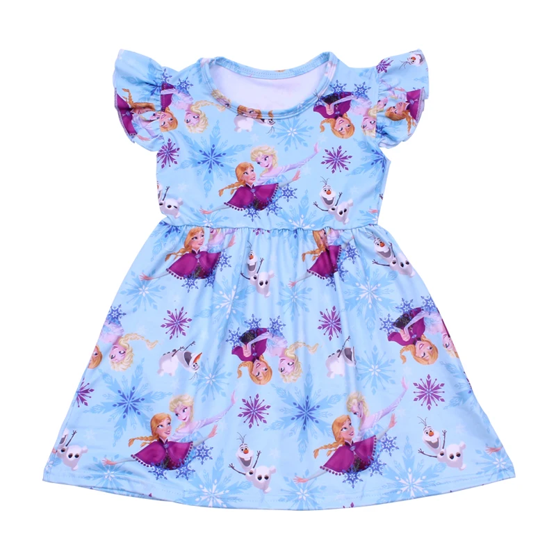Kids Princess Dresses for Girls Cartoon Milk Slik Flutter Sleeve Elsa Dress Boutique Frock Toddler Party Costume | Детская одежда и