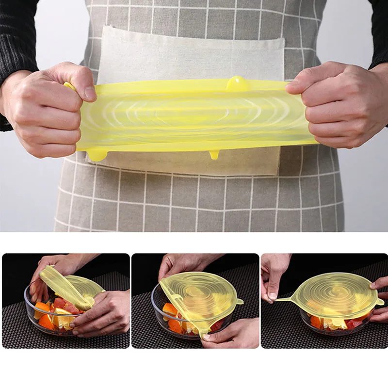 

6 Pcs/Set Food Silicone Cover Cap Universal Silicone Lids For Cookware Bowl Reusable Stretch Lids Kitchen Accessories