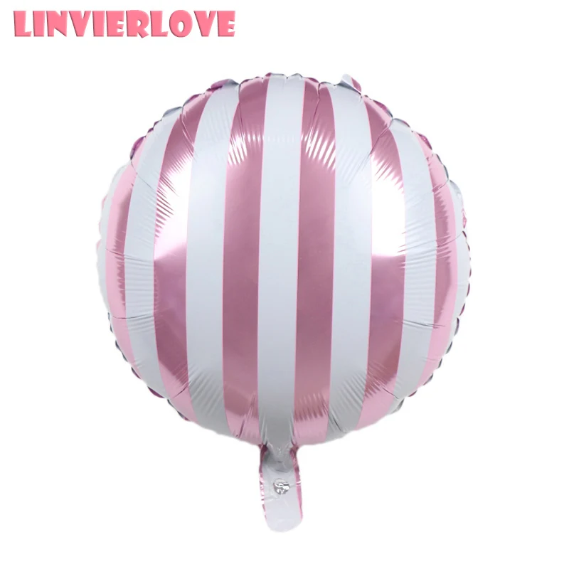 LINVIERLOVE 18 дюймов розовый полосатый круглый воздушный шар из фольги с днем рождения