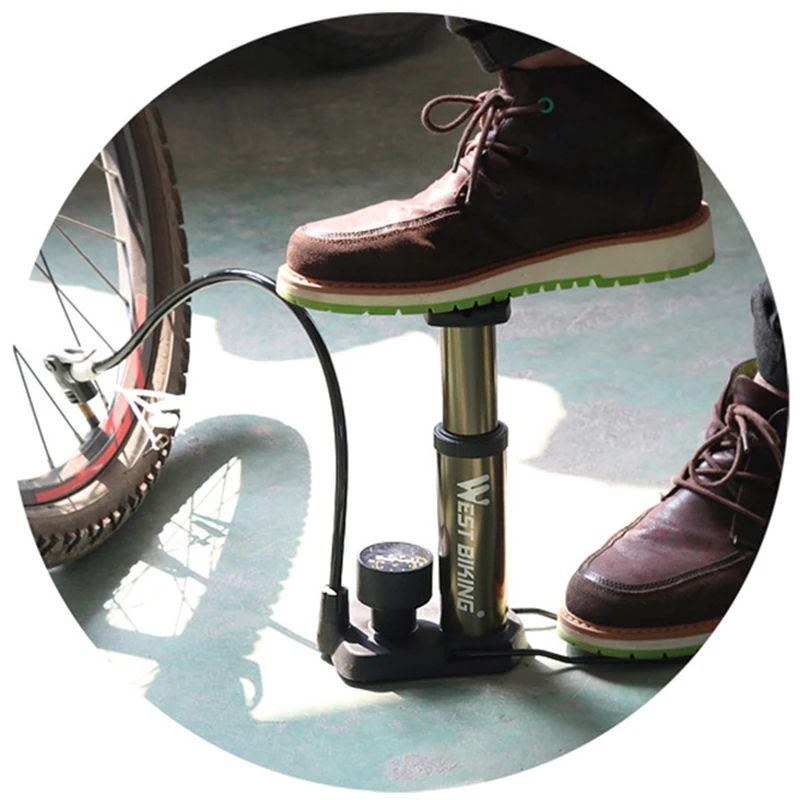 

WEST BIKING MTB Road Bike Portable Mini Bicycle Tire Pump Foot Activated Tyre Inflator with Pressure Gauge Bicycle Pump