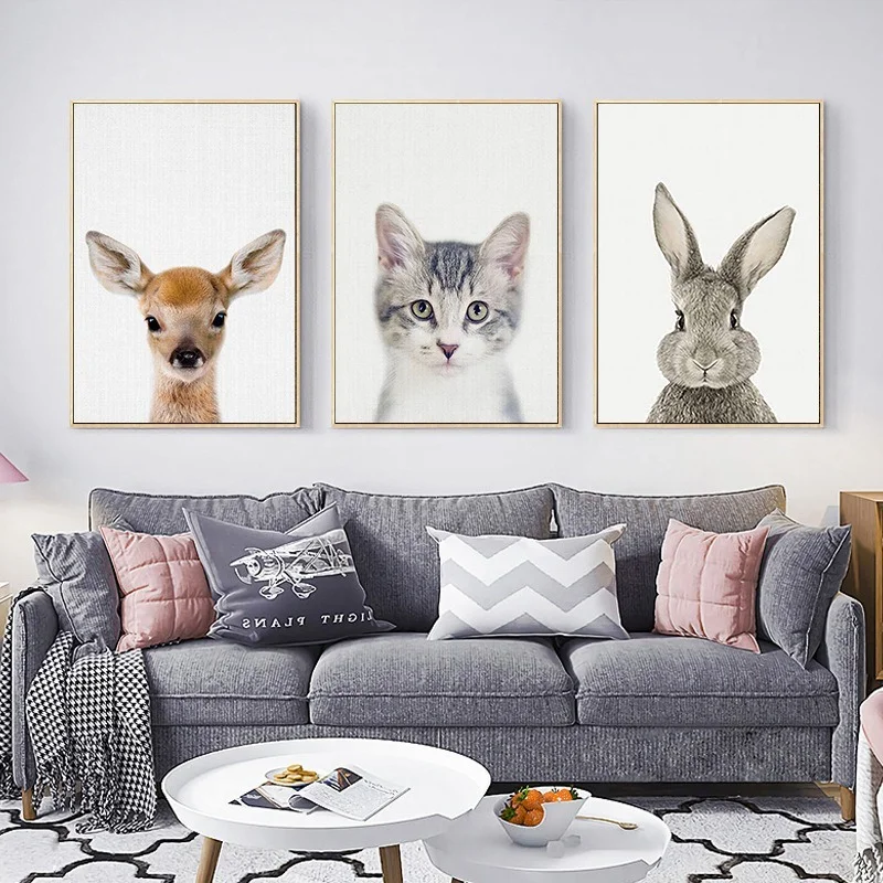 

Скандинавский милый мультяшный декор для детской комнаты живопись животное Фламинго Лев Кот панда Слон живопись сердечник подвесная живоп...