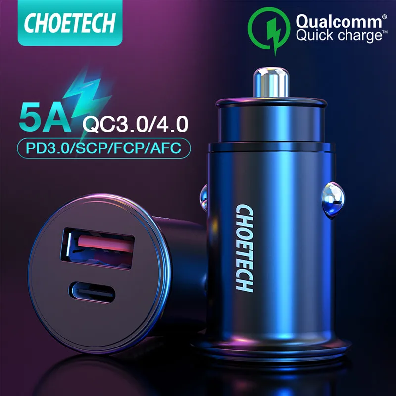 Автомобильное зарядное устройство CHOETECH с двумя USB-портами и поддержкой быстрой