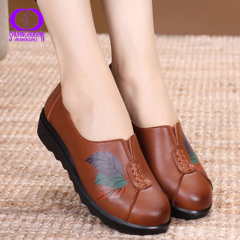 Женские кожаные туфли AIMEIGAO повседневные лоферы в китайском стиле с цветочным