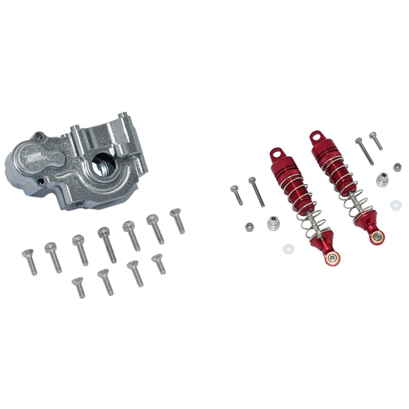 

2 Set RC Car Part: 1 Set Metal Rear Gearbox Case Gear Box Housing Cover & 1 Set Metal Rear Shock Absorbers Damper
