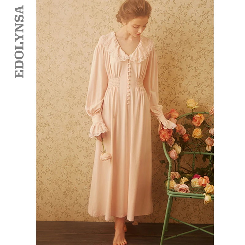 2020 осенняя одежда для сна винтажная белая хлопковая ночная рубашка размера плюс