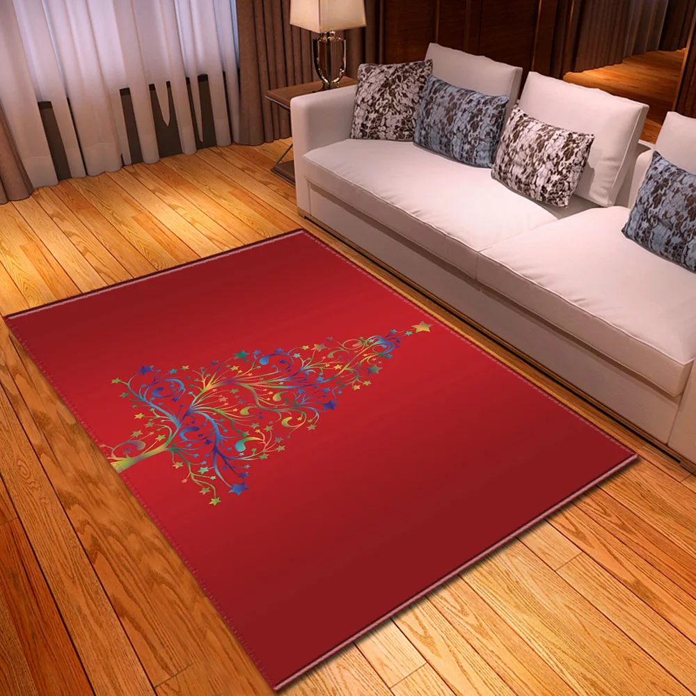 

3D Christmas Tree Non-slip Kitchen Restaurant Restaurant Fireplace Floor Mat Flannel Carpet Rug Durable Christmas Home Carpet