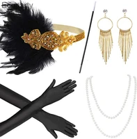 ecoparty 1920s accessories headband necklace gloves cigarette holder flapper costume accessories set for women