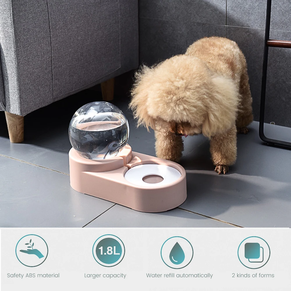 

Pet Dog Drinking Bowl Dogs Pet Cats Water and Food Bowls with Automatic Water Dispenser Double Bowl 1.8L Anti-Wet Mouth Pet Bowl