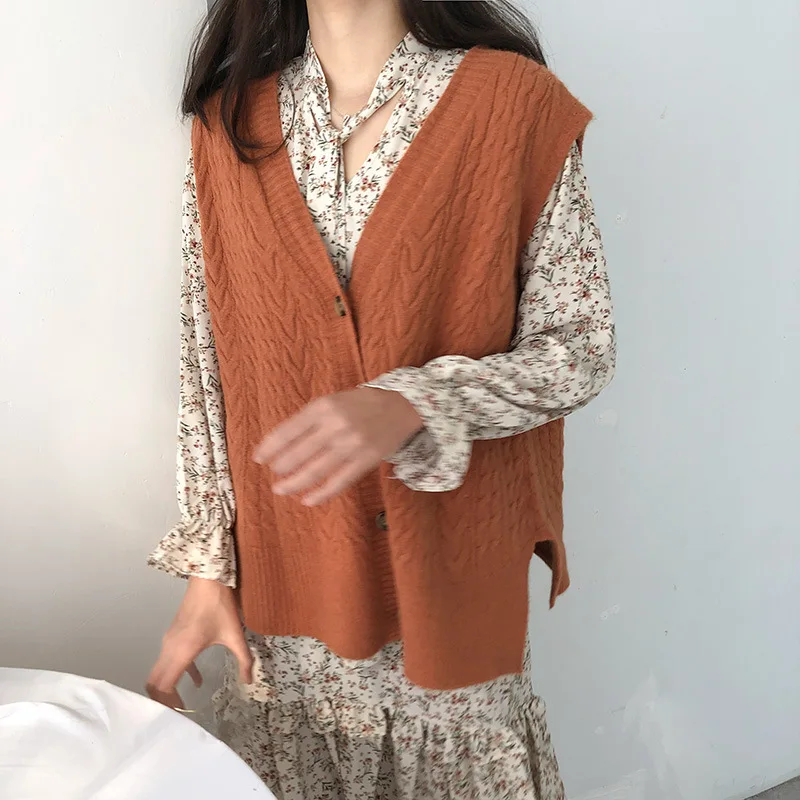 

Knitted Sweaters For Women Korean Fashion 2021 Autumn Winter Clothes Casual Twist Sweater Vest Women Pullovers Black Beige