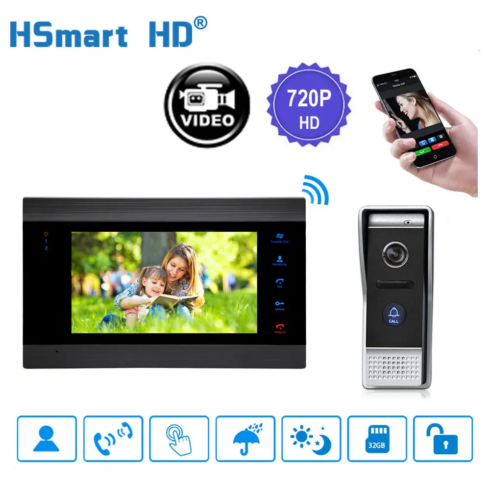 HD 720P " беспроводной WiFi lcd видео домофон 1200TVL IP65 уличная камера видео домофон система обнаружения движения умный дверной Звонок