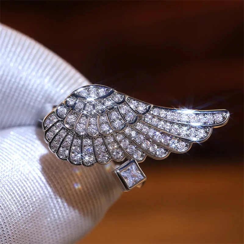 CAOSHI Delicate Shiny Wing Shape Rings for Women Silver Color Full Paved CZ Feather Fashion Party Jewelry Gift High Quality Hot | Украшения