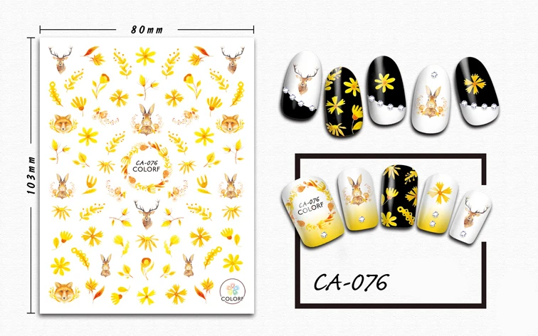 

3D Stickers for Nails Rabbit Grass Flower Design Nails Art Decoration Manicure Sticker Decals Slider Nail Foil Accessories