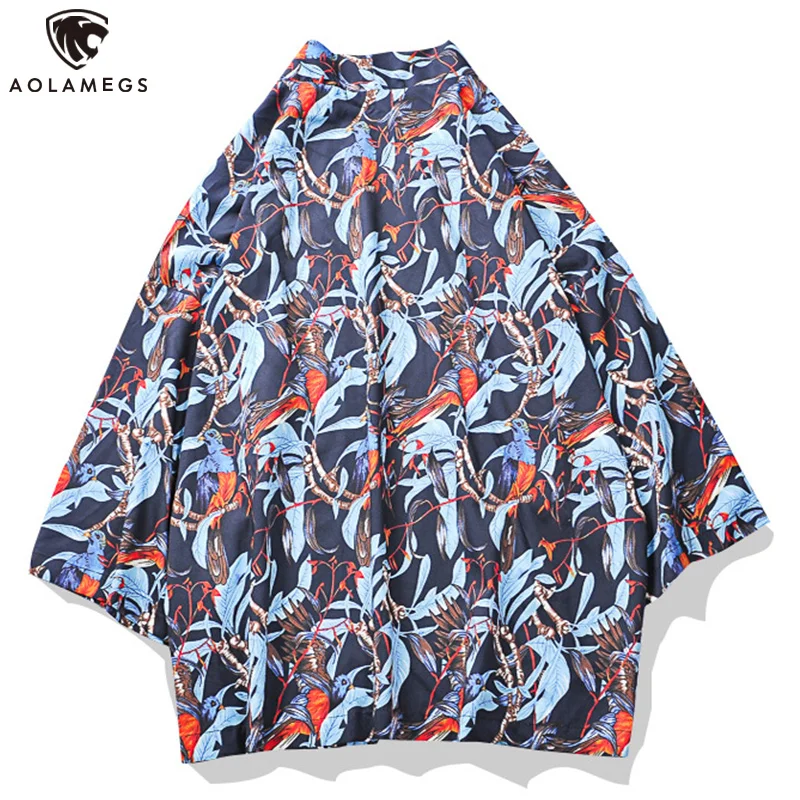 

Aolamegs Men's Kimonos Japanese Shirt Blouse Kimonos Women Cardigan Yukata Robe Anime Clothes Summer Beach Sunscreen Jacket Male