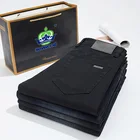 Новинка 2021, мужские черные прямые джинсы, высококачественные Стрейчевые деловые повседневные хлопковые брюки, мужские Брендовые брюки, Модель 38 40