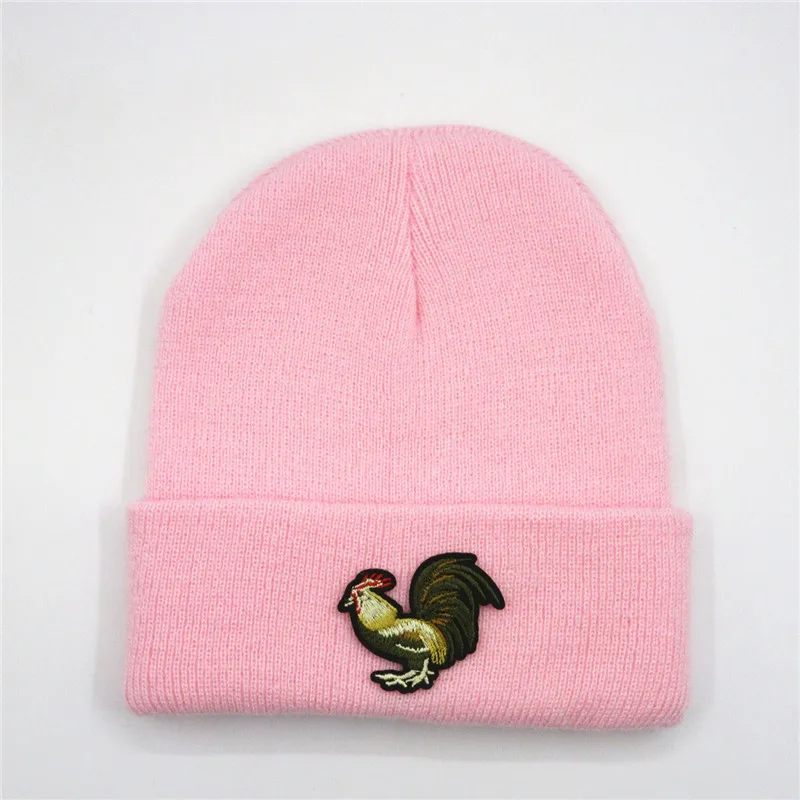Утолщенная вязаная шапка с вышивкой в виде куриных животных зимняя теплая