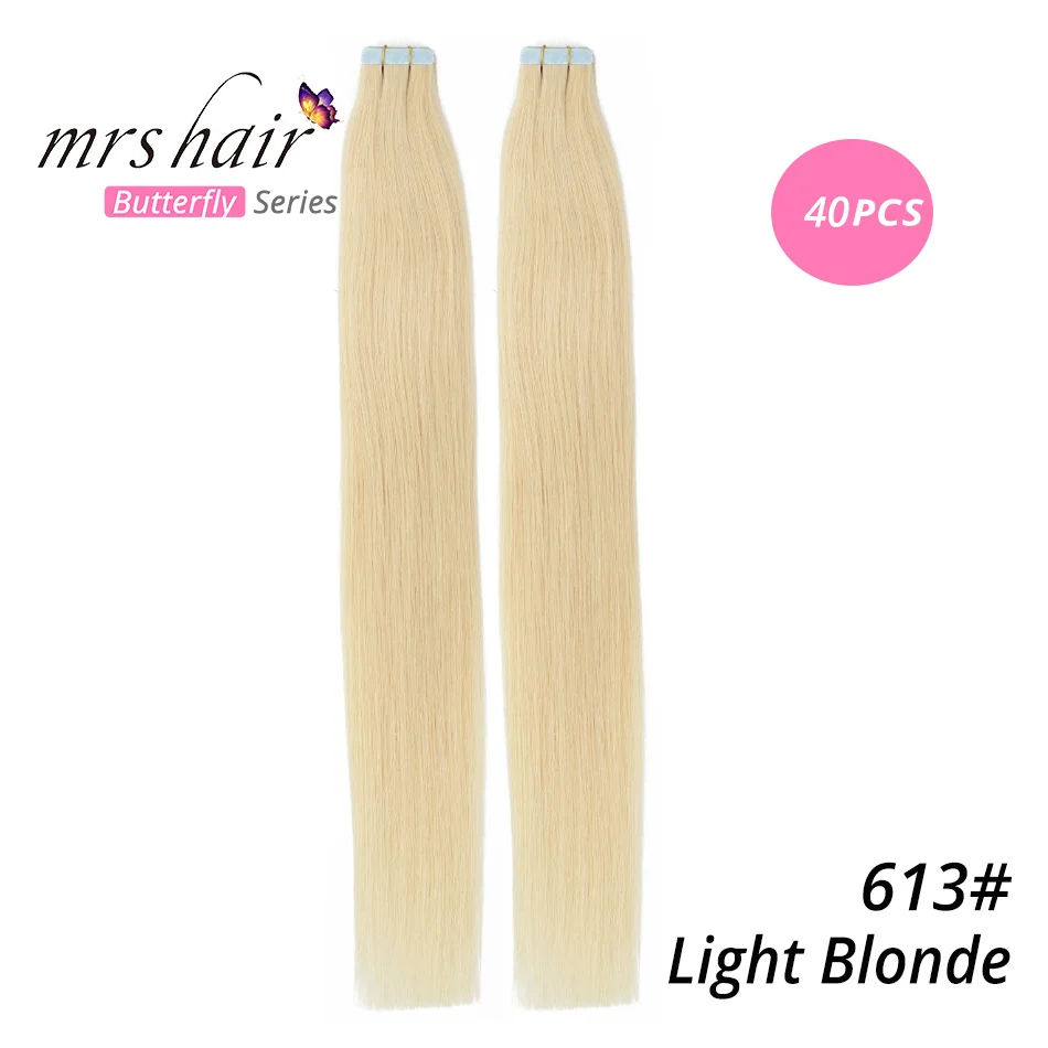 Mrshair Клейкие ленты в Пряди человеческих волос для наращивания 1" 18" 2" 22" 2" машина сделала Волосы Remy на Клеящие средства Клейкие ленты pu кожа утка Невидимый 20 штук - Цвет: #613