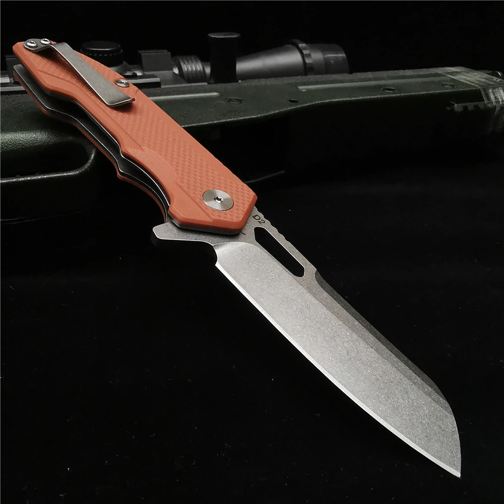 

7.99 Inch Pocket Knife, Outdoor Camping Forest Travel Hunting Knife, D2 Stainless Steel Folding Knife, G10 Handle, 3 Colors