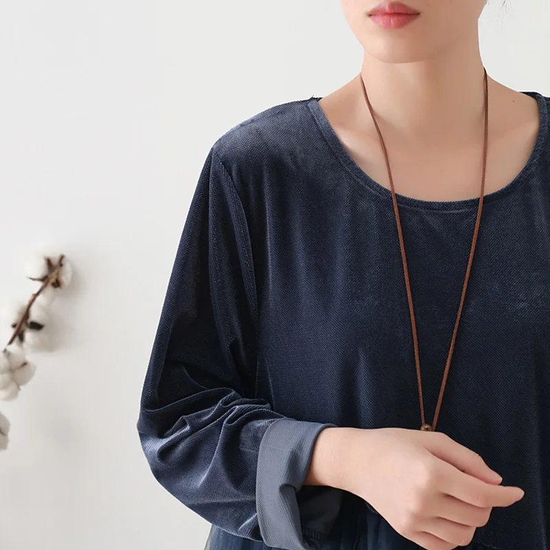 Женское велюровое платье Johnature модное лоскутное с круглым вырезом и длинными