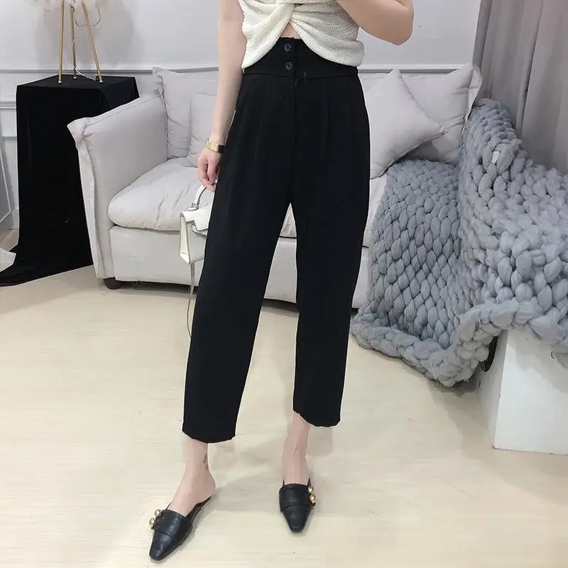 

Women 2021 Spring Autumn Fashion High Waist Straight Pants Female Casual Solid Color Pants Ladies Button Loose Trousers M524