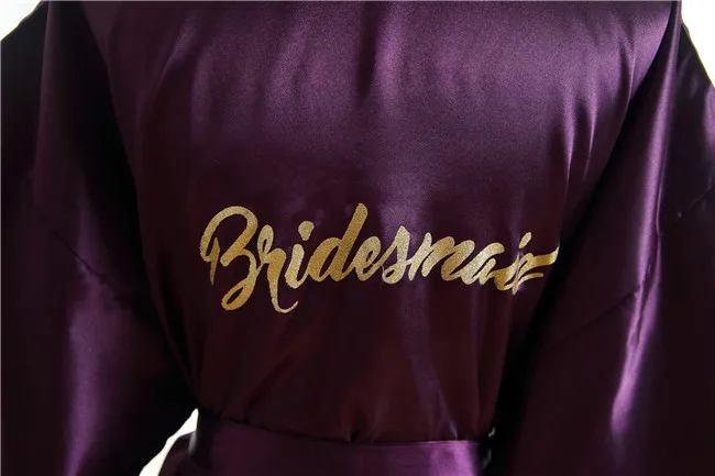 Purple Bridesmaid Шелковый Атласный Свадебный халат для невесты, Одноцветный халат, Короткое Кимоно, ночной халат, модный халат для женщин - Цвет: Purple Bridesmaid