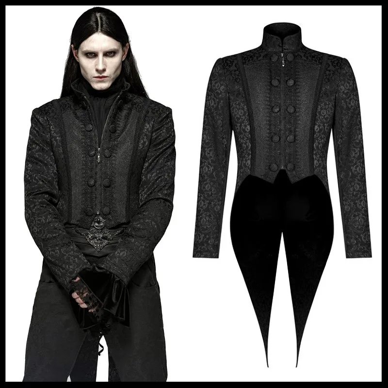 Панк рейв Мужчины Готический Виктории Ретро жаккард куртка вида ласточкин хвост