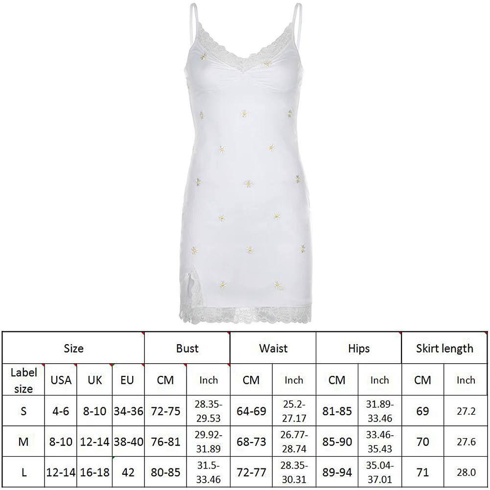 

Sexy Lace Bodycon Mini Dress Women Sleeveless Summer Short Dress With Daisy Embroidery Trim Print Sexy Vintage Y2K Dress