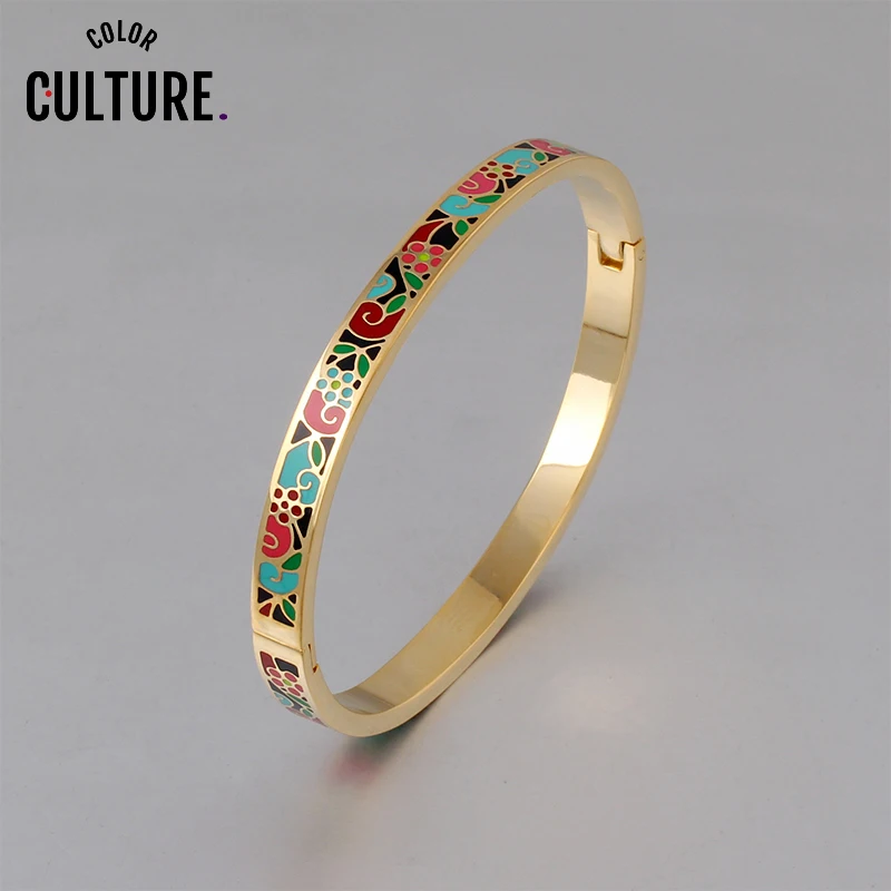SZK6022A Bangles for Women Cuff Fashion 0.6mm Width Ethnic Colorful Enamel Bangles - Окраска металла: SZK6022A