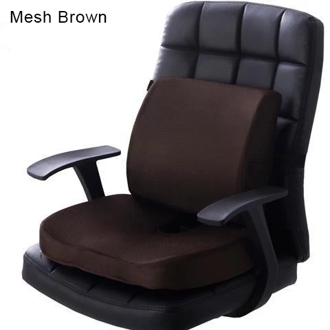 Mesh Brown 2 шт. ортопедические пены памяти Автомобильное сиденье Подушка задняя подушка набор медленный отскок для офисного стула поддержка талии копчик облегчение боли - Цвет: Mesh Brown